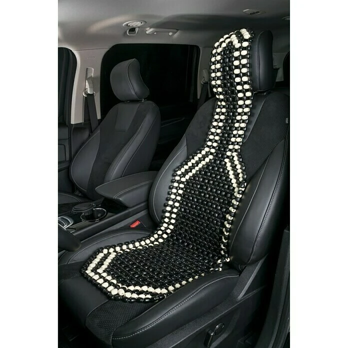 BAUHAUS CarComfort Autositzauflage Holzperle Weiß/Schwarz 4 BAUHAUS CarComfort Autositzauflage Holzperle Weiß/Schwarz – Bild 2
